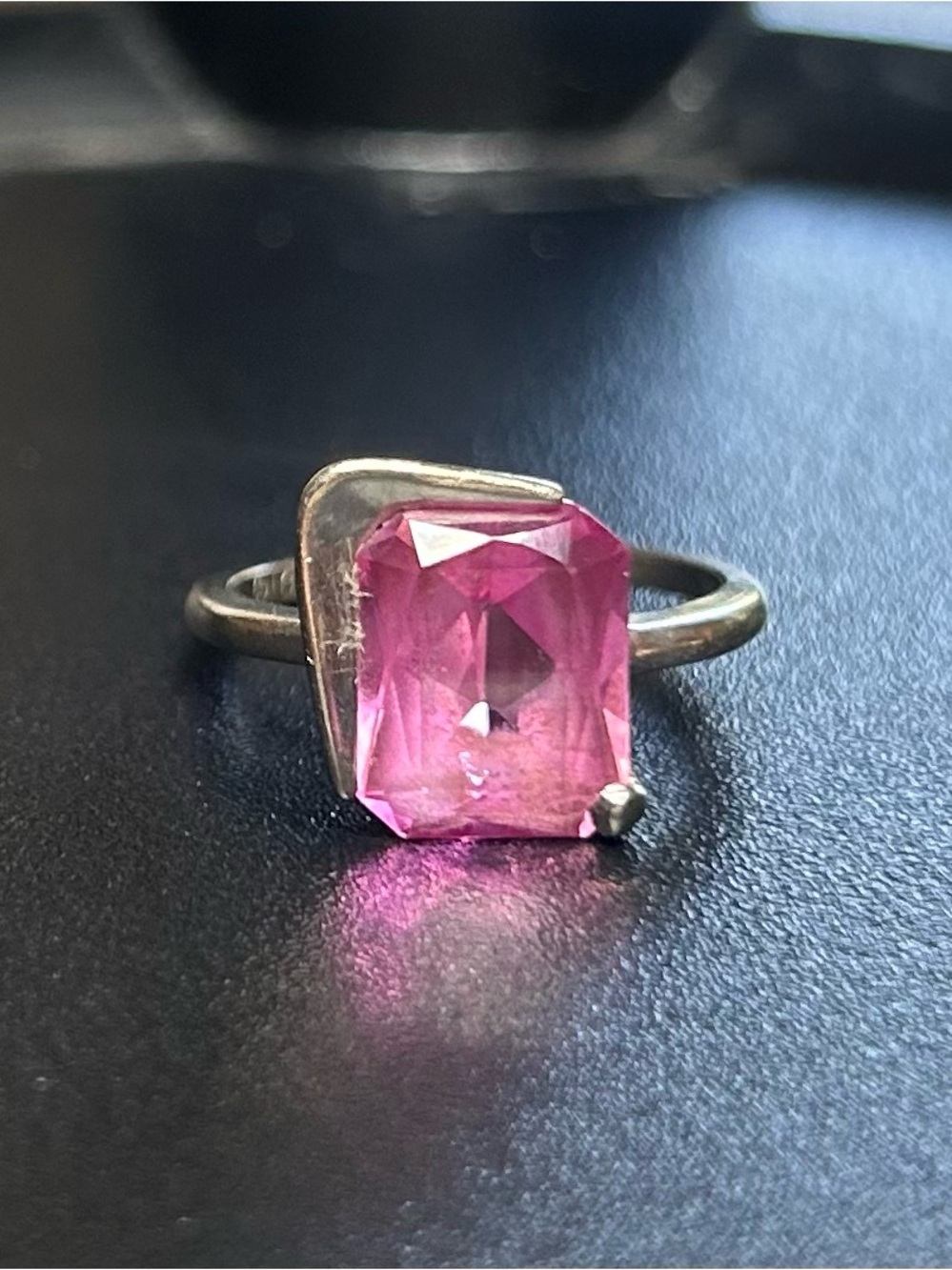 Pink Topaz White Gold Ring-Size 5-5.25